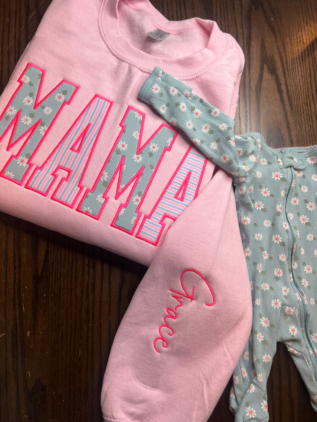 MAMA Personalized Embroidered Baby Onesie Keepsake Sweatshirt